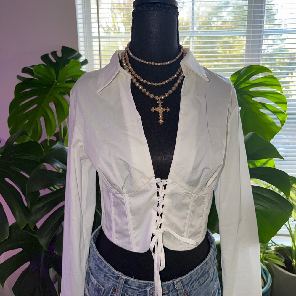 Elegant White Lace-Up Women's Top